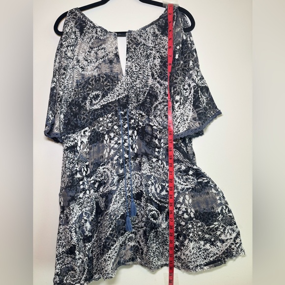 Free People Midnight Blue, White & Gray Patterned Mini Dress w Waist Tie - Small - Picture 12 of 16